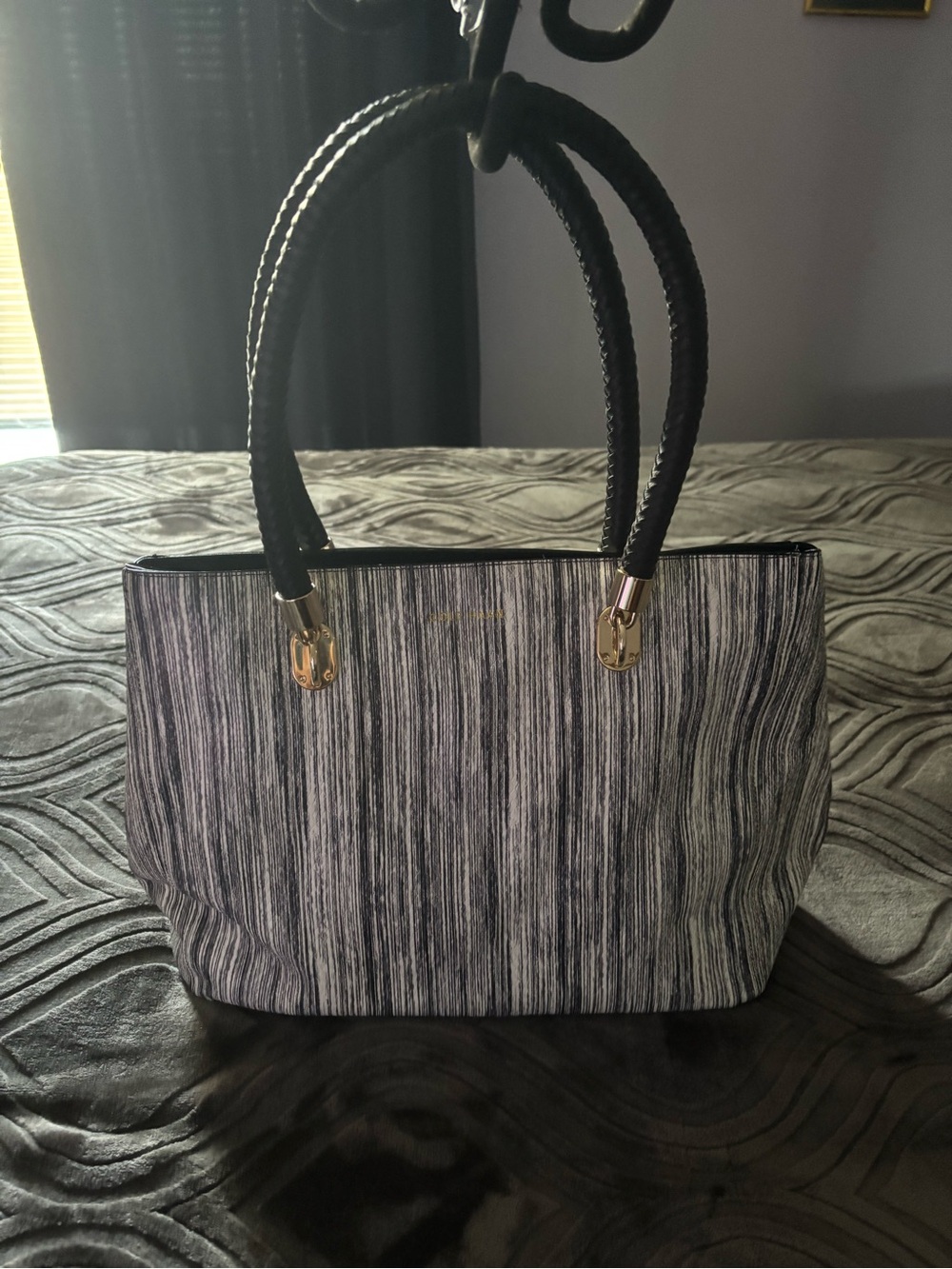 Cole Haan Stylish Black & White Textured Shoulder Bag